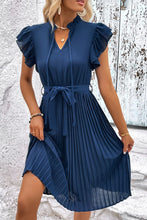 Load image into Gallery viewer, Tie Neck Belted Pleated Dress