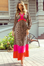 Load image into Gallery viewer, Leopard V-Neck Long Sleeve Maxi Dress