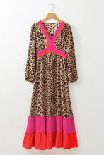 Load image into Gallery viewer, Leopard V-Neck Long Sleeve Maxi Dress
