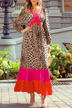 Load image into Gallery viewer, Leopard V-Neck Long Sleeve Maxi Dress
