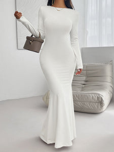 Devine Backless Round Neck Long Sleeve Maxi Dress