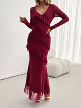 Load image into Gallery viewer, Devine Ruffled Surplice Long Sleeve Maxi Dress