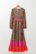 Load image into Gallery viewer, Leopard V-Neck Long Sleeve Maxi Dress