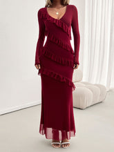 Load image into Gallery viewer, Devine Ruffled Surplice Long Sleeve Maxi Dress