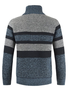 Men's pullover stand collar knitted casual colorblock long-sleeved sweater