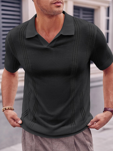 Men's Knitted POLO Shirt Short Sleeve V-Neck Loose Solid Color Top