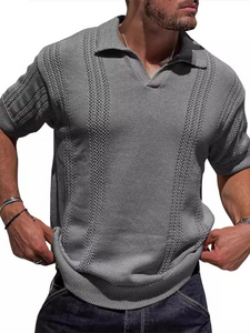 Men's Knitted POLO Shirt Short Sleeve V-Neck Loose Solid Color Top