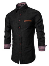 Load image into Gallery viewer, Men&#39;s Casual Shirt Pocket Patchwork Leather Long Sleeve Shirt