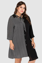 Load image into Gallery viewer, Plus Size Striped Color Block Tie-Neck Dress