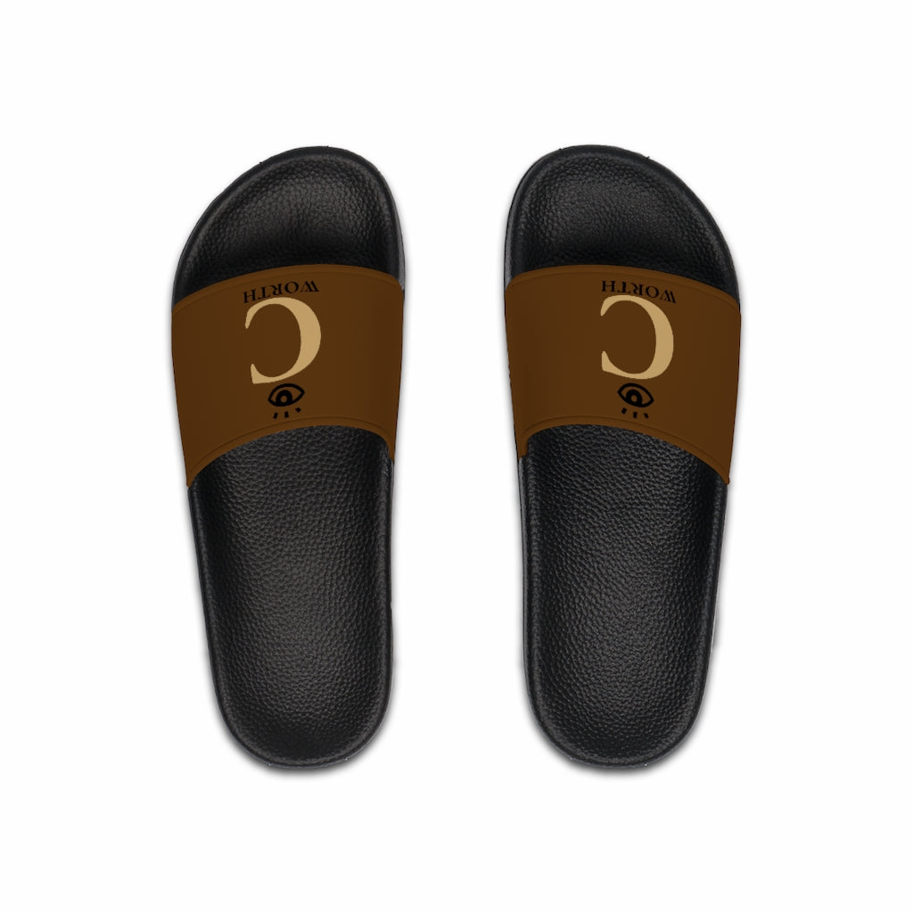 I C WORTH Men's Brown Slide Sandals