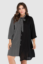 Load image into Gallery viewer, Plus Size Striped Color Block Tie-Neck Dress
