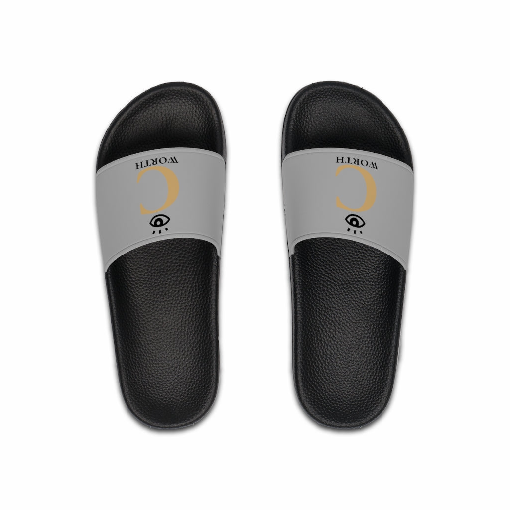 I C WORTH Men's Light Grey Slide Sandals