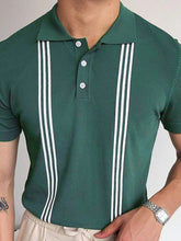 Load image into Gallery viewer, Green Striped Short Sleeve Slim Fit Polo Shirt