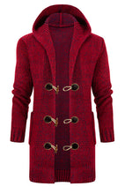 Load image into Gallery viewer, Men&#39;s Mid Length Hooded Knit Cardigan Horn Buckle Hooded Long Sweater