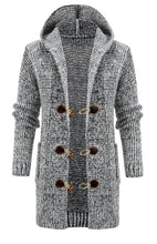 Load image into Gallery viewer, Men&#39;s Mid Length Hooded Knit Cardigan Horn Buckle Hooded Long Sweater