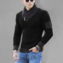 Load image into Gallery viewer, British Plus Size Men&#39;s Sweater Pullover Long Sleeve Scarf Turtleneck Men&#39;s Knitwear