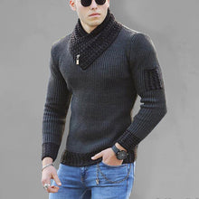Load image into Gallery viewer, British Plus Size Men&#39;s Sweater Pullover Long Sleeve Scarf Turtleneck Men&#39;s Knitwear