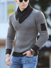 Load image into Gallery viewer, British Plus Size Men&#39;s Sweater Pullover Long Sleeve Scarf Turtleneck Men&#39;s Knitwear