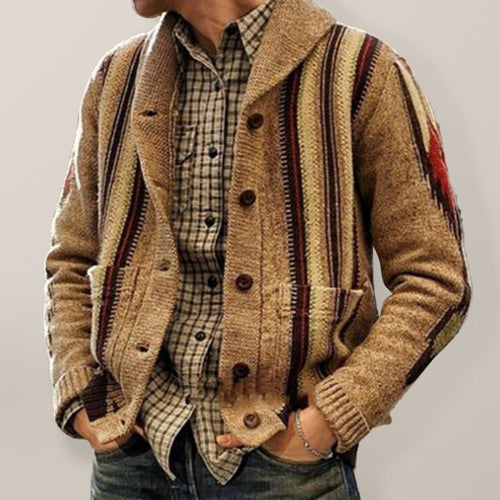Autumn and winter long sleeve jacquard sweater lapel outer wear sweater jacket men