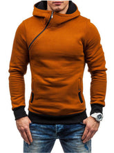 Load image into Gallery viewer, Men&#39;s diagonal zipper solid color long-sleeved hoodie