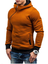 Load image into Gallery viewer, Men&#39;s diagonal zipper solid color long-sleeved hoodie