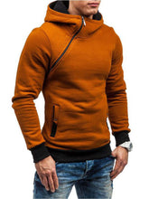 Load image into Gallery viewer, Men&#39;s diagonal zipper solid color long-sleeved hoodie