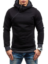 Load image into Gallery viewer, Men&#39;s diagonal zipper solid color long-sleeved hoodie