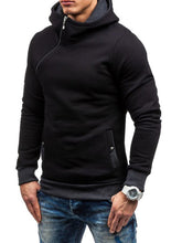 Load image into Gallery viewer, Men&#39;s diagonal zipper solid color long-sleeved hoodie