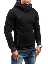 Load image into Gallery viewer, Men&#39;s diagonal zipper solid color long-sleeved hoodie