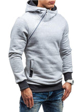 Load image into Gallery viewer, Men&#39;s diagonal zipper solid color long-sleeved hoodie