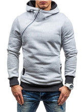 Load image into Gallery viewer, Men&#39;s diagonal zipper solid color long-sleeved hoodie