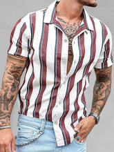 Load image into Gallery viewer, Casual striped slim-fit lapel cotton thin youth short-sleeved lapel shirt cardigan