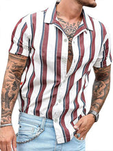 Load image into Gallery viewer, Casual striped slim-fit lapel cotton thin youth short-sleeved lapel shirt cardigan
