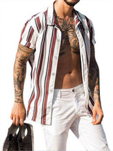 Load image into Gallery viewer, Casual striped slim-fit lapel cotton thin youth short-sleeved lapel shirt cardigan