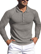 Load image into Gallery viewer, Men&#39;s High Elastic Vertical Strip Long Sleeve POLO Shirt Slim Knit Bottom Shirt Polo Shirt
