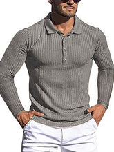 Load image into Gallery viewer, Men&#39;s High Elastic Vertical Strip Long Sleeve POLO Shirt Slim Knit Bottom Shirt Polo Shirt