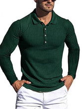 Load image into Gallery viewer, Men&#39;s High Elastic Vertical Strip Long Sleeve POLO Shirt Slim Knit Bottom Shirt Polo Shirt