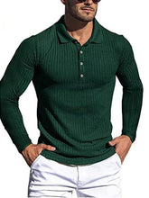 Load image into Gallery viewer, Men&#39;s High Elastic Vertical Strip Long Sleeve POLO Shirt Slim Knit Bottom Shirt Polo Shirt