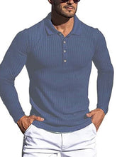 Load image into Gallery viewer, Men&#39;s High Elastic Vertical Strip Long Sleeve POLO Shirt Slim Knit Bottom Shirt Polo Shirt