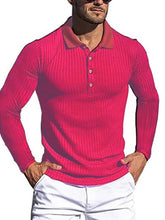 Load image into Gallery viewer, Men&#39;s High Elastic Vertical Strip Long Sleeve POLO Shirt Slim Knit Bottom Shirt Polo Shirt