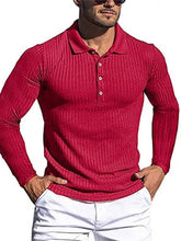 Load image into Gallery viewer, Men&#39;s High Elastic Vertical Strip Long Sleeve POLO Shirt Slim Knit Bottom Shirt Polo Shirt