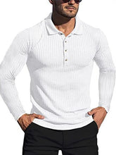 Load image into Gallery viewer, Men&#39;s High Elastic Vertical Strip Long Sleeve POLO Shirt Slim Knit Bottom Shirt Polo Shirt