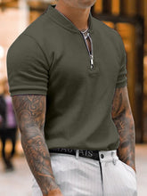 Load image into Gallery viewer, Men&#39;s Solid Color Zipper Stand Collar Casual Short Sleeve T-Shirt