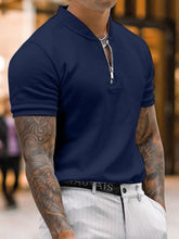 Load image into Gallery viewer, Men&#39;s Solid Color Zipper Stand Collar Casual Short Sleeve T-Shirt