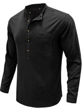 Load image into Gallery viewer, Men&#39;s woven solid color long-sleeved cotton and linen shirt