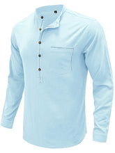 Load image into Gallery viewer, Men&#39;s woven solid color long-sleeved cotton and linen shirt