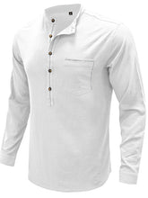 Load image into Gallery viewer, Men&#39;s woven solid color long-sleeved cotton and linen shirt