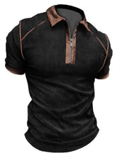 Load image into Gallery viewer, Men&#39;s Color Block Zipper Lapel Short Sleeve Polo Shirt