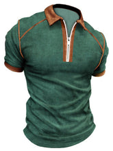 Load image into Gallery viewer, Men&#39;s Color Block Zipper Lapel Short Sleeve Polo Shirt
