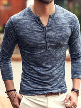 Load image into Gallery viewer, New fashion open placket slub silk men&#39;s long-sleeved T-shirt